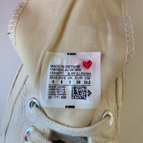 Converse Chuck 70 Low x Comme des Garcons Play White Red Mens Size 8 Cdg - Picture 6 of 9